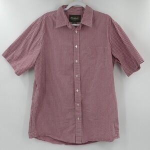 Eddie‎ Bauer Short Sleeve Button Up Shirt Red Check Men's Large Tall LT